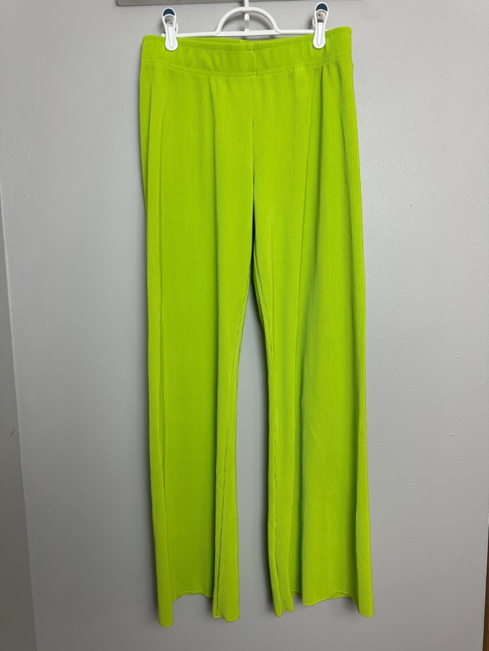 La Hearts Neon Lime Wide-Leg Ribbed Knit Pants